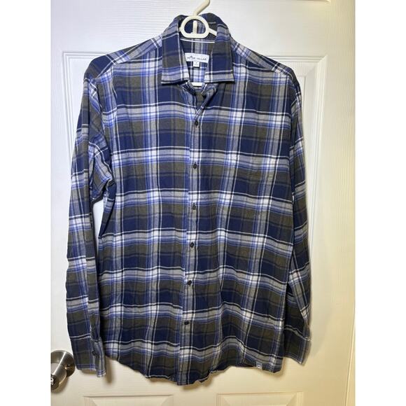 Peter Millar Men's blue/white Flannel shirt size Small - Picture 3 of 8